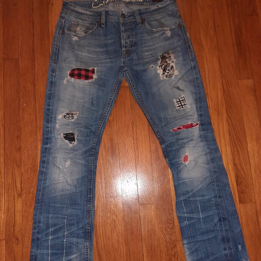 CULT OF INDIVIDUALITY JEANS!!! BEAUTIFUL CUSTOM PATCHWORK!!!